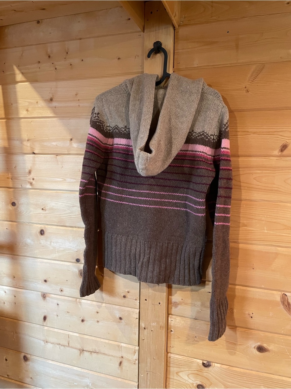 Cozy Hooded Wool Stripe Sweater — Brown & Pink - Picture 3 of 3